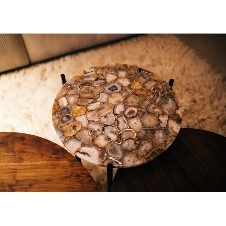 Pomax Concepts Modulaires-AGATA - dessus de table Granada - pierre d'agate - DIA 45 x H 4 cm - caramel