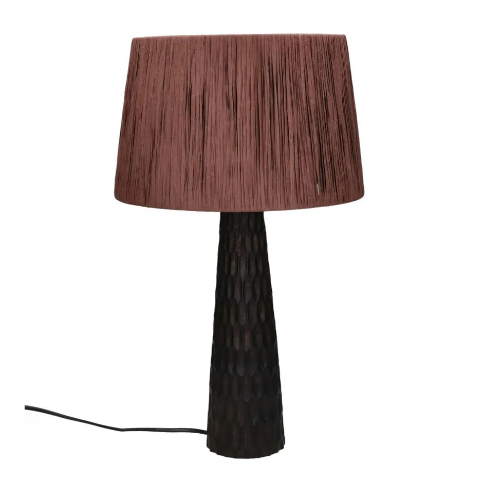 Pomax Lampes De Table-AGNÈS - lampe de table - bois de mangier / raphia - DIA 30 x H 50 cm - noir