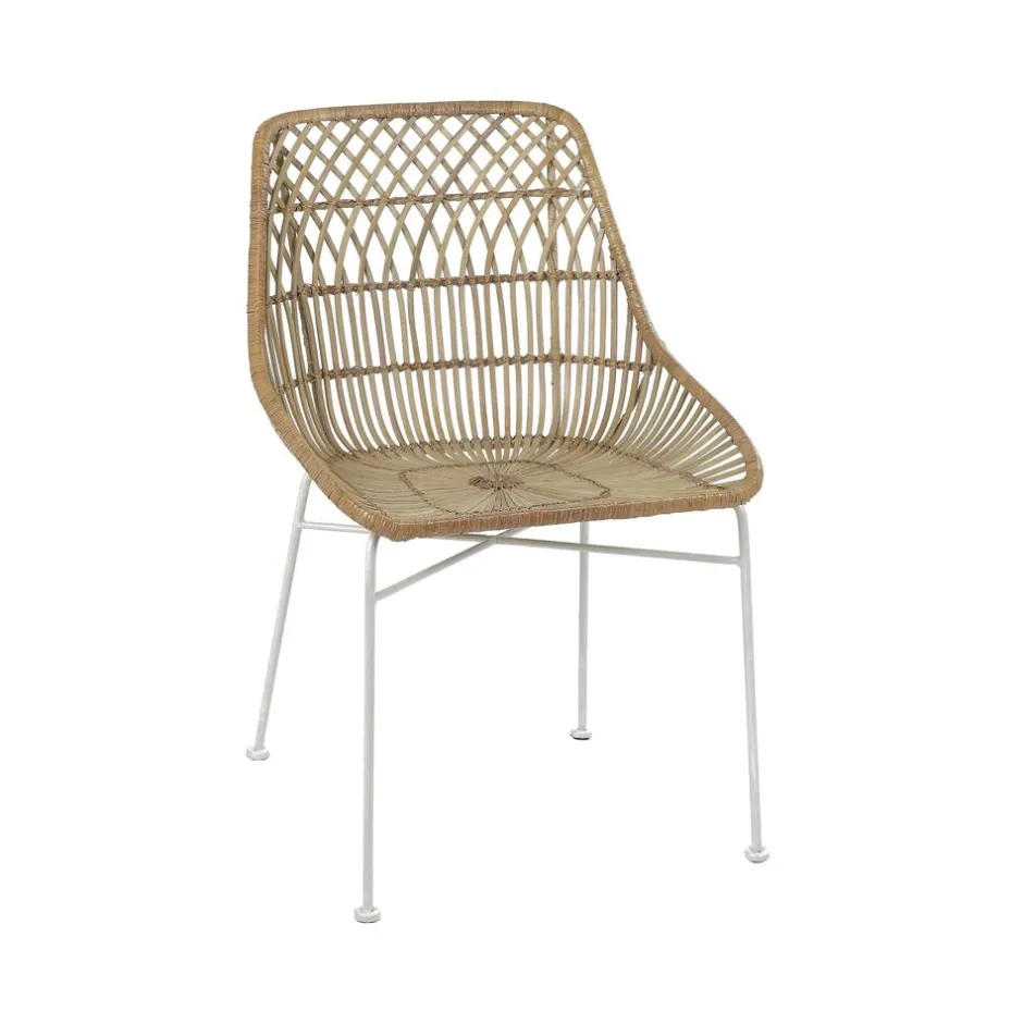 Pomax Chaises-AIX - chaise - rotin / métal - L 56 x W 53,5 x H 82 cm - blanc