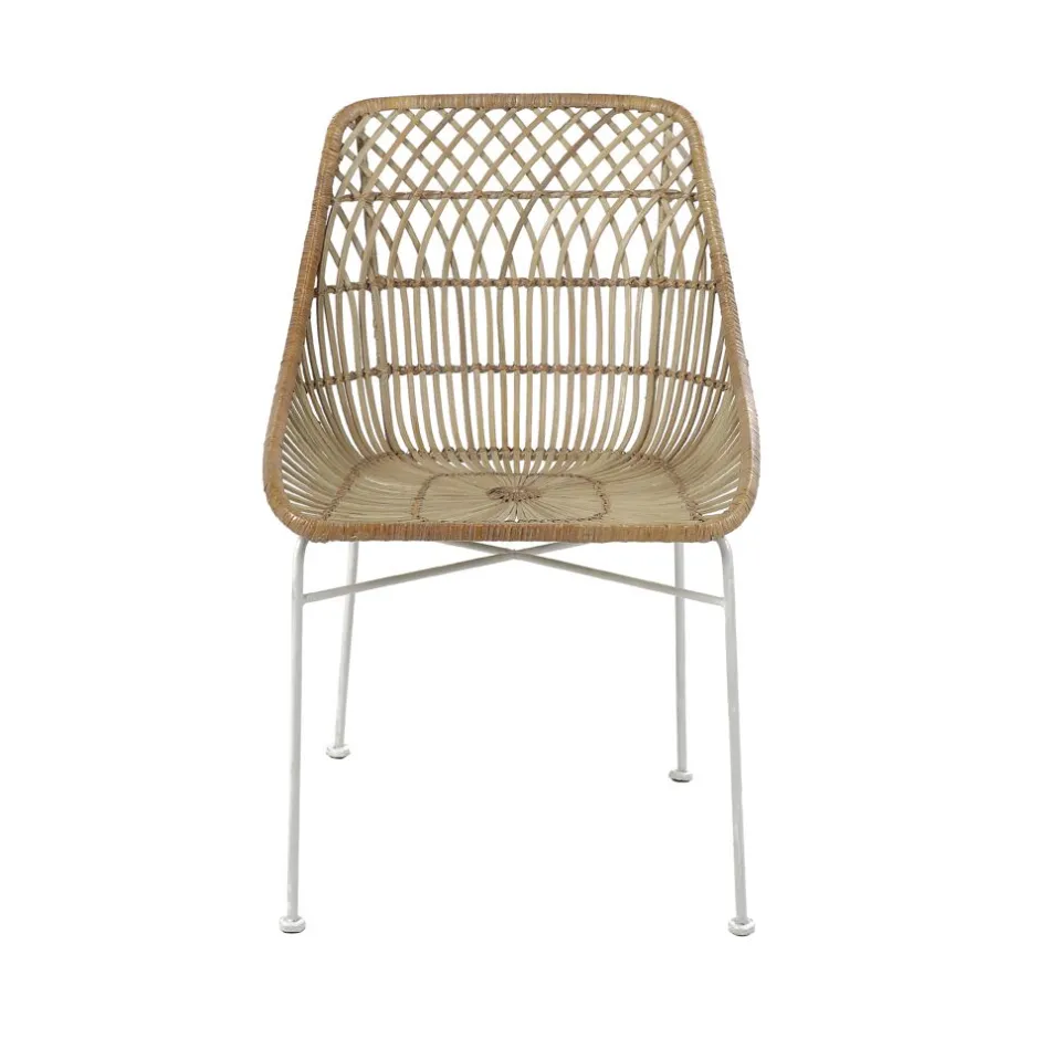 Pomax Chaises-AIX - chaise - rotin / métal - L 56 x W 53,5 x H 82 cm - blanc
