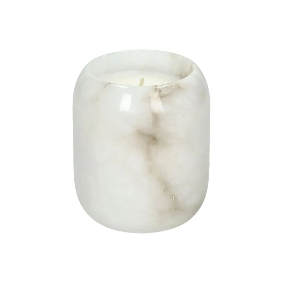 Pomax Senteurs-ALABASTER - bougie parfumée 1 mèche - "oudh" parfum - cire de paraffine / albâtre - DIA 9 x H 10 cm - blanc