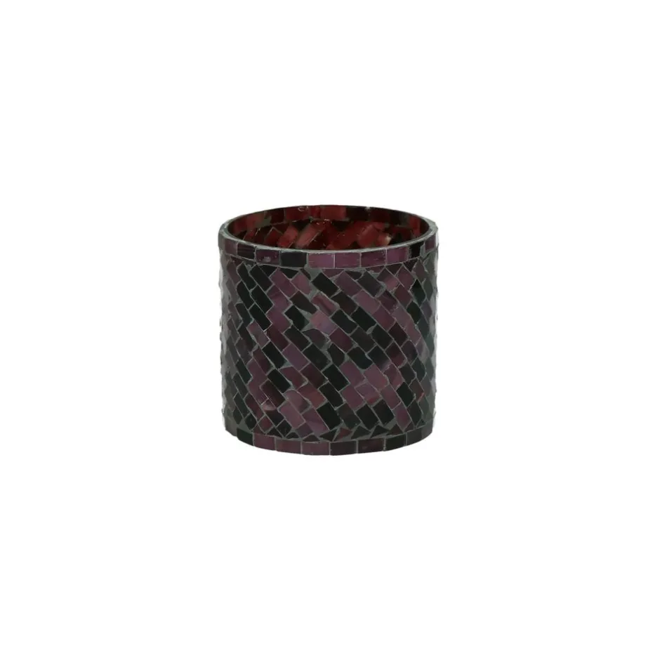 Pomax Photophores / T-lights-ALHAMBRA - photophore - verre mosaïque - DIA 10 x H 10 cm - aubergine