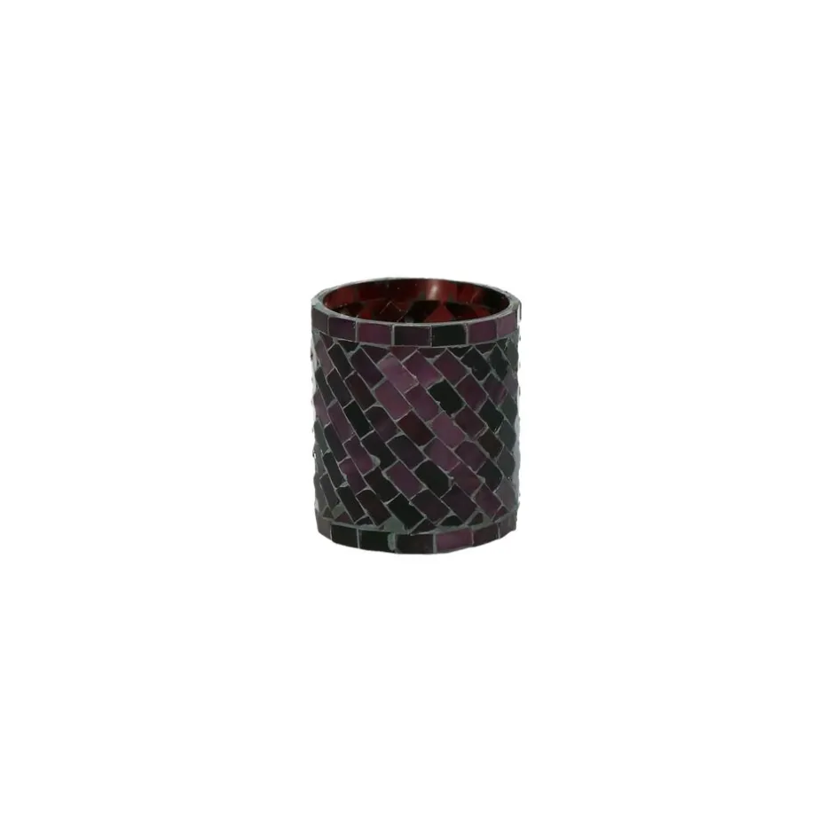 Pomax Photophores / T-lights-ALHAMBRA - photophore - verre mosaïque - DIA 7 x H 8 cm - aubergine