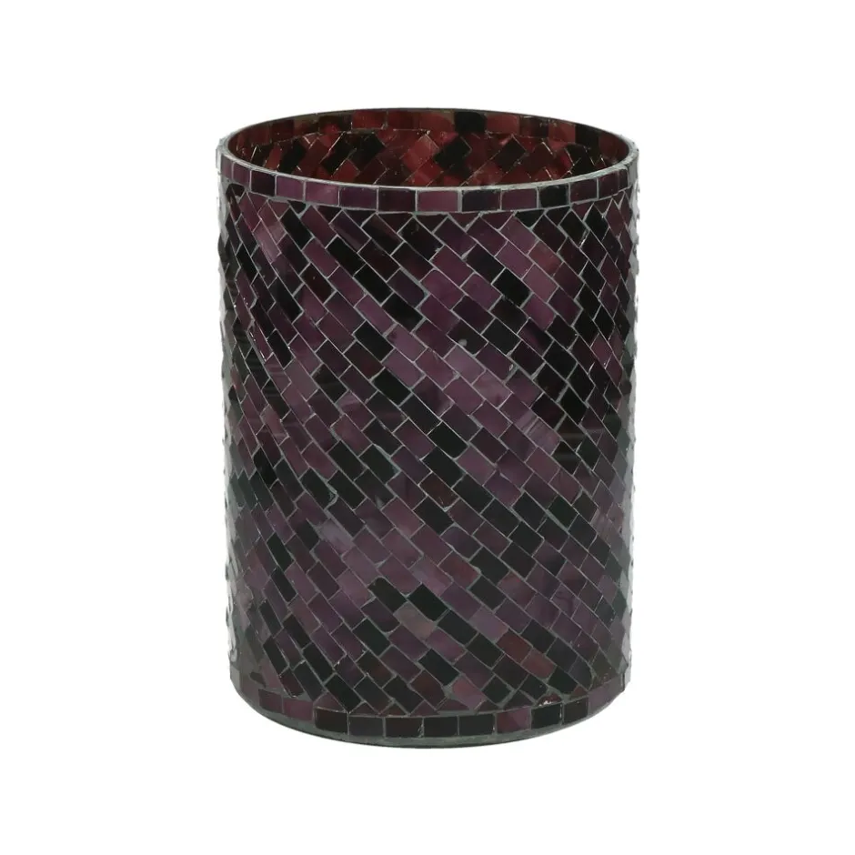 Pomax Photophores / T-lights-ALHAMBRA - photophore - verre mosaïque - DIA 16 x H 20 cm - aubergine