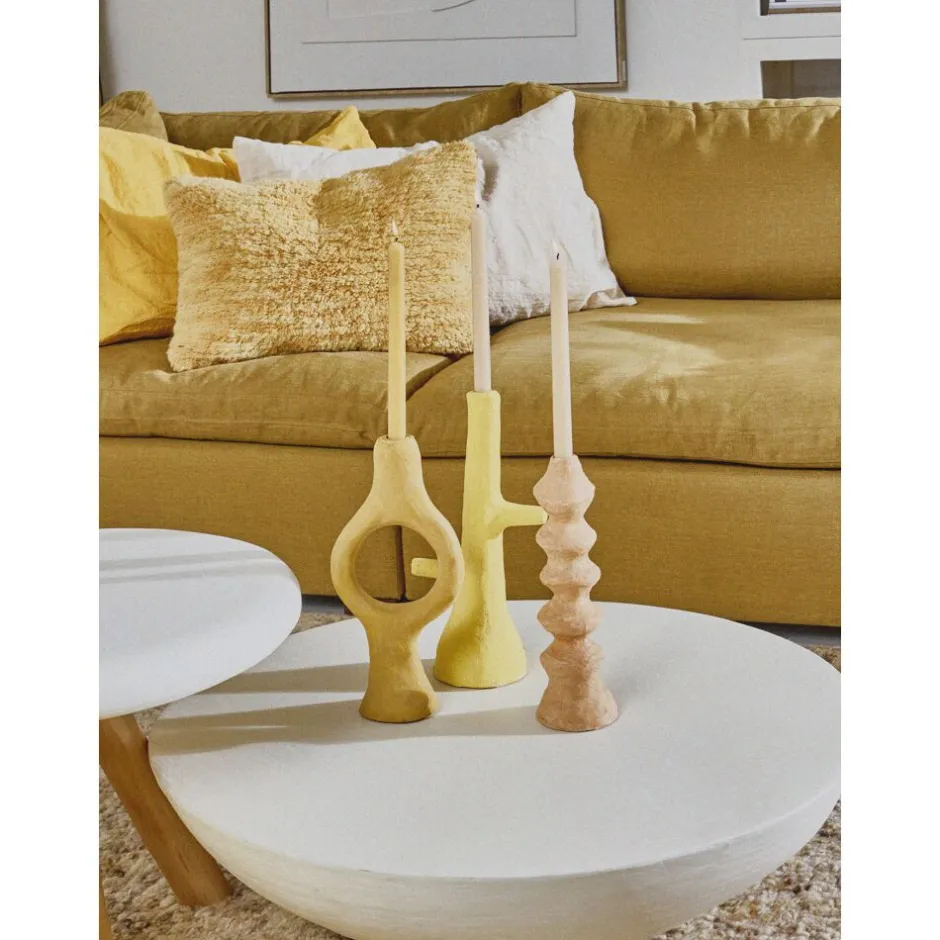 Pomax Chandeliers-ALMERIA - bougeoir - papier mâché / fer - L 20 x W 10 x H 35 cm - jaune clair