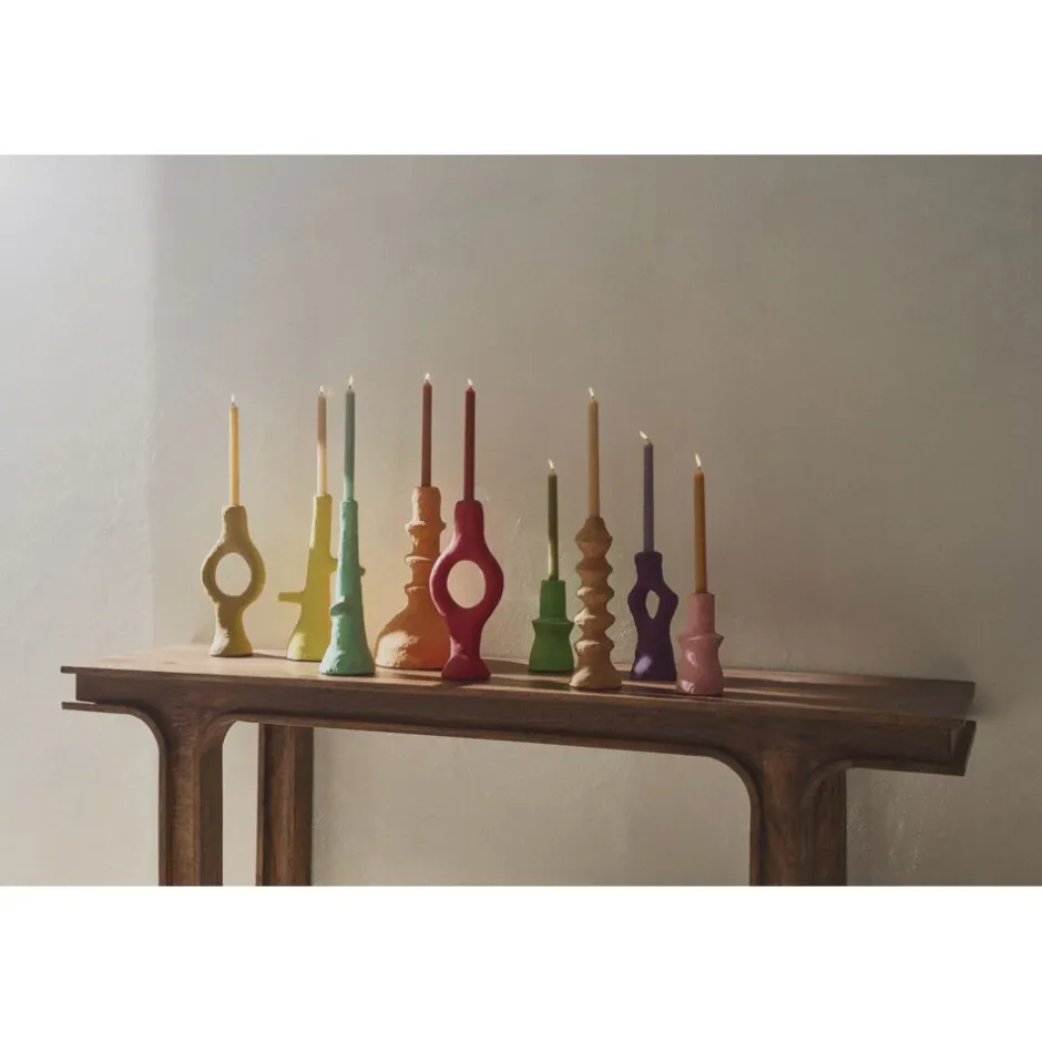 Pomax Chandeliers-ALMERIA - bougeoir - papier mâché / fer - L 20 x W 10 x H 35 cm - jaune clair