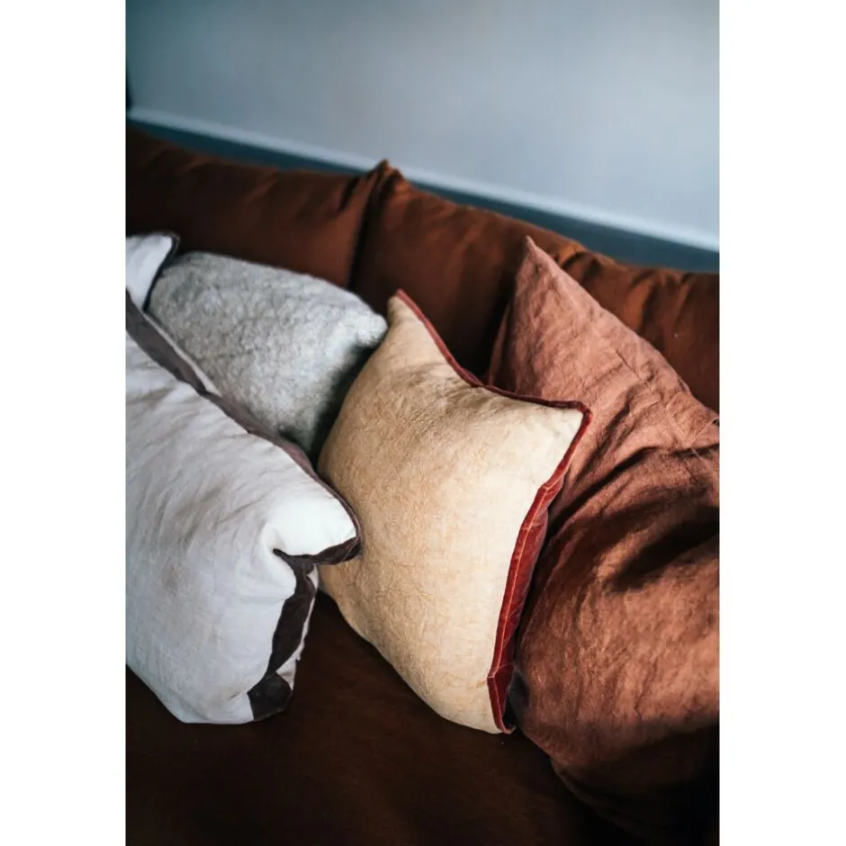 Pomax Coussins-ALPHA BORDERS - coussin - lin / velours - L 60 x W 40 cm - ivoire