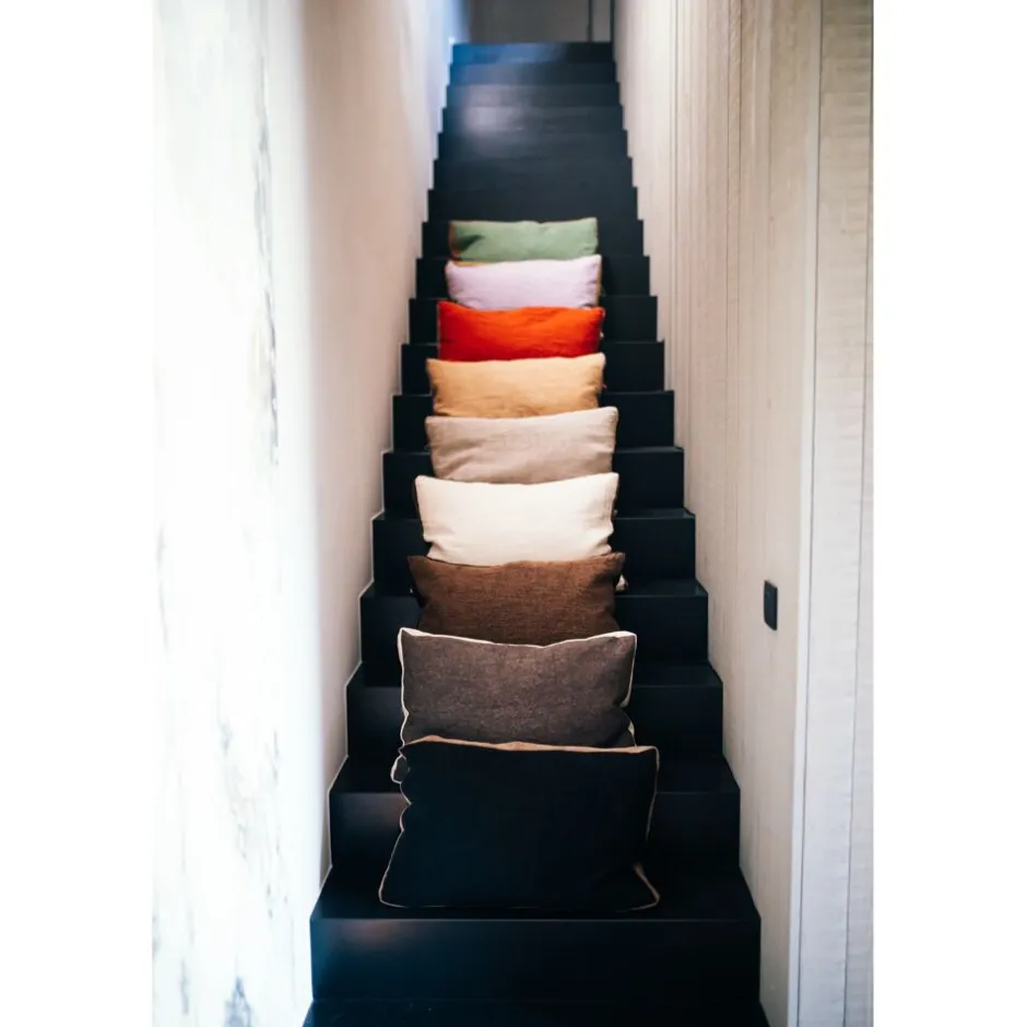 Pomax Coussins-ALPHA BORDERS - coussin - lin / velours - L 60 x W 40 cm - ivoire