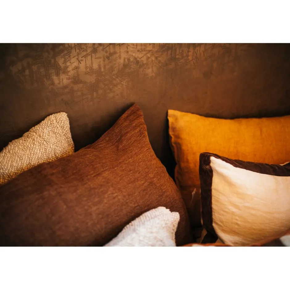 Pomax Coussins-ALPHA BORDERS - coussin - lin / velours - L 60 x W 40 cm - ivoire