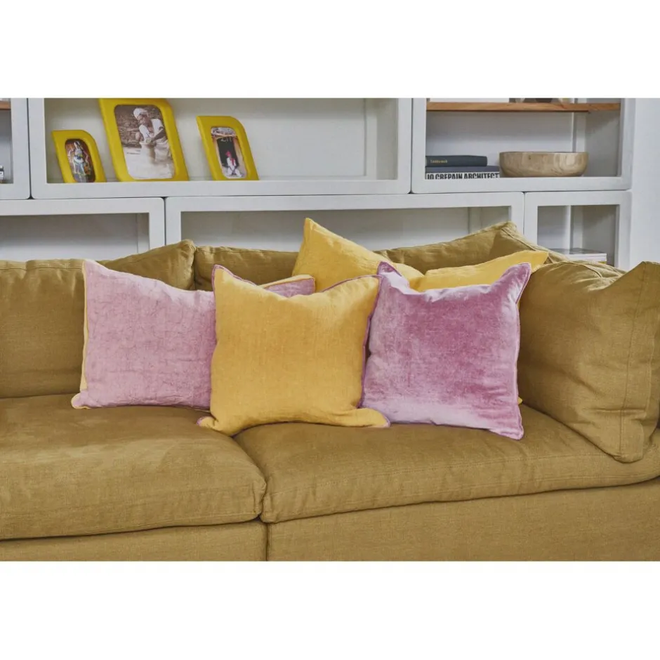 Pomax Coussins-ALPHA BORDERS - coussin - lin / velours - L 60 x W 40 cm - poudre rose