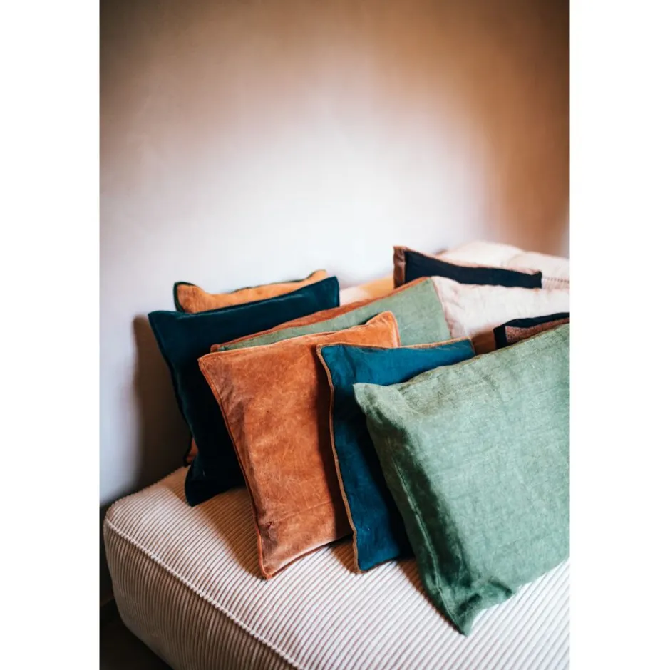 Pomax Coussins-ALPHA BORDERS - coussin - lin / velours - L 60 x W 40 cm - vert