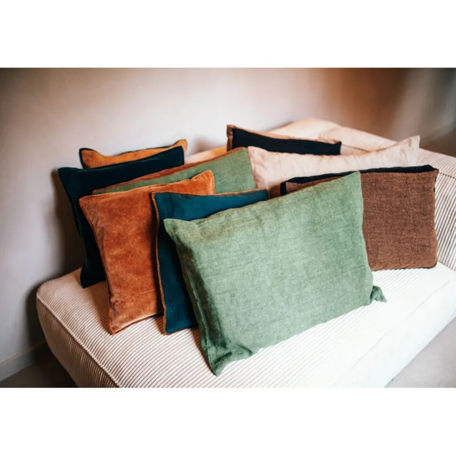 Pomax Coussins-ALPHA BORDERS - coussin - lin / velours - L 60 x W 40 cm - vert