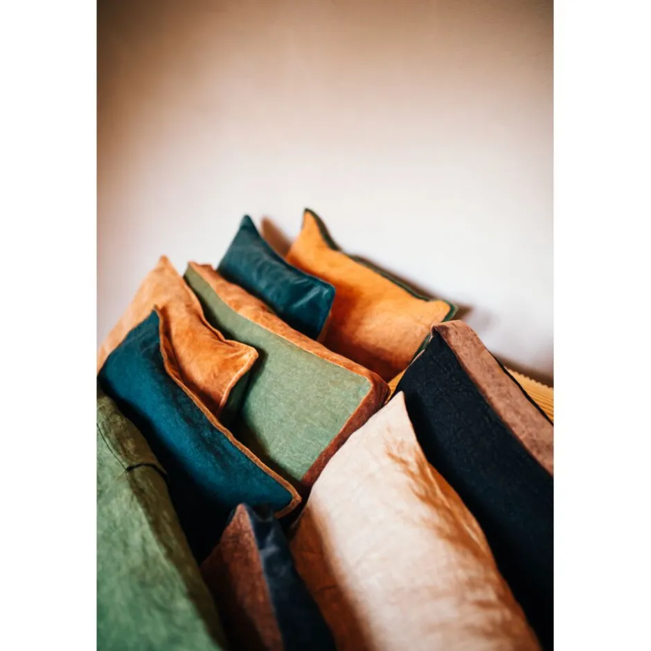 Pomax Coussins-ALPHA BORDERS - coussin - lin / velours - L 60 x W 40 cm - vert