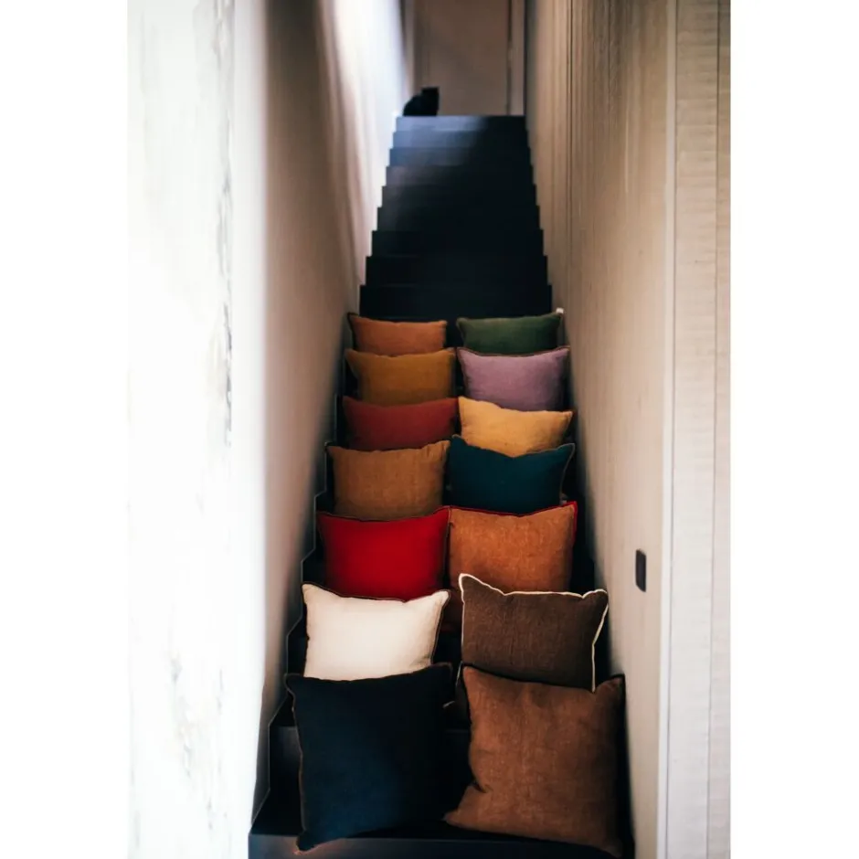 Pomax Coussins-ALPHA OPPOSITES - coussin - lin / coton - L 45 x W 45 cm - chocolat