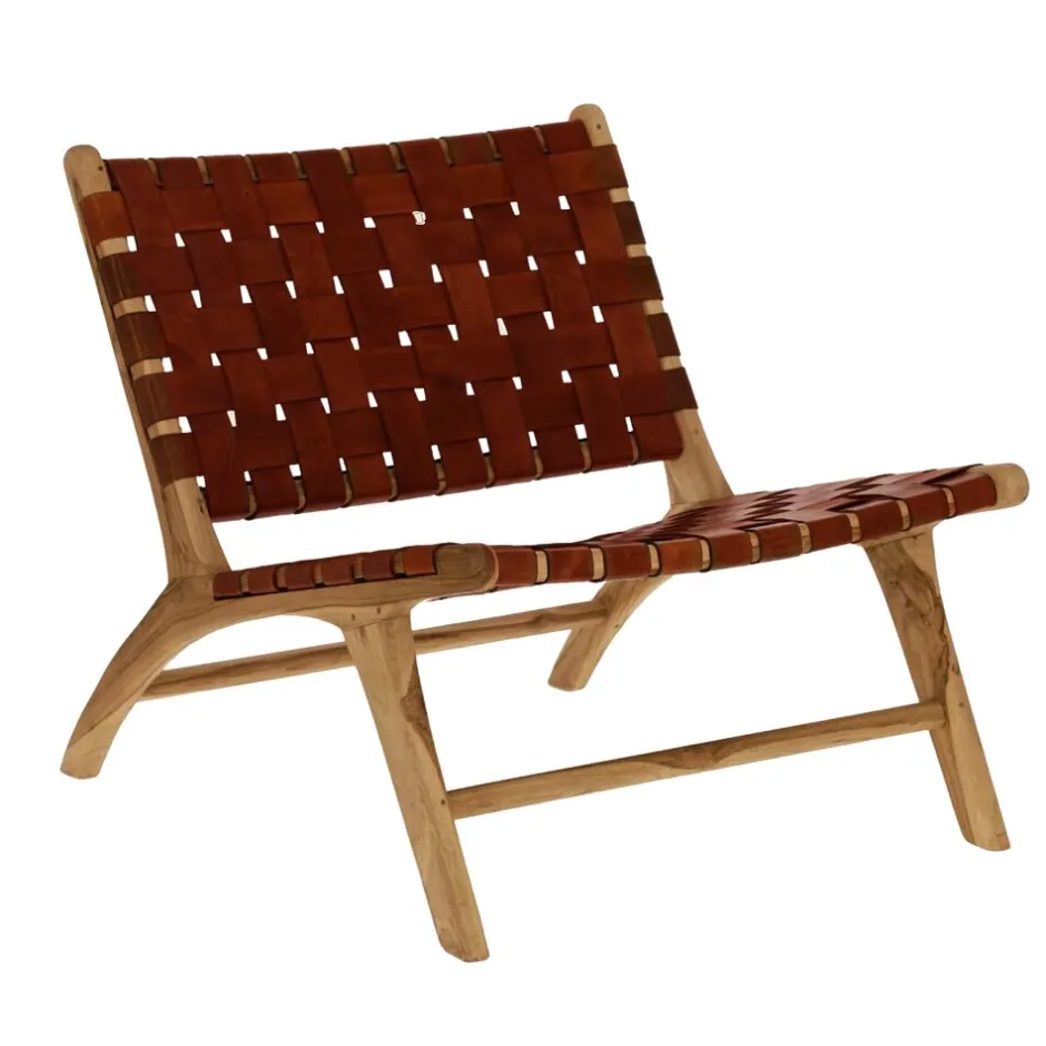 Pomax Canapés-AOSTA - chaise relax - cuir de buffle / bois d'acacia - L 65 x W 76 x H 70 cm - cognac