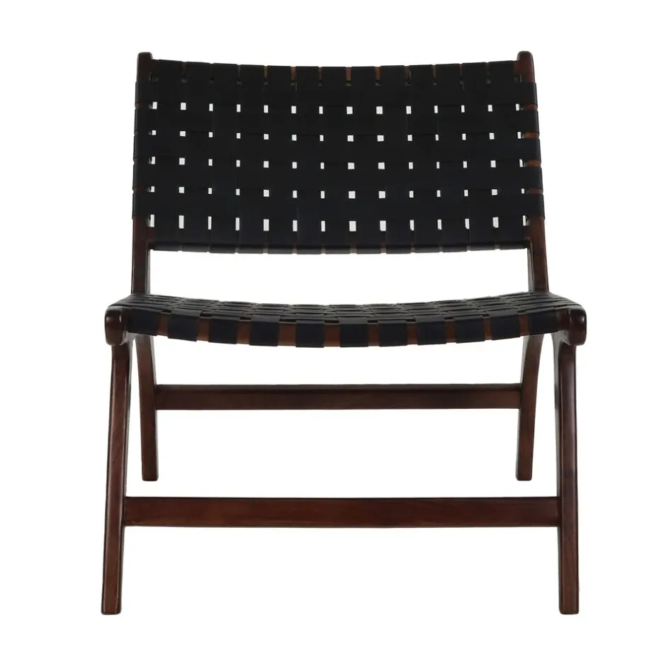 Pomax Canapés-AOSTA - chaise relax - cuir de buffle / bois d'acacia - L 65 x W 76 x H 70 cm - noir