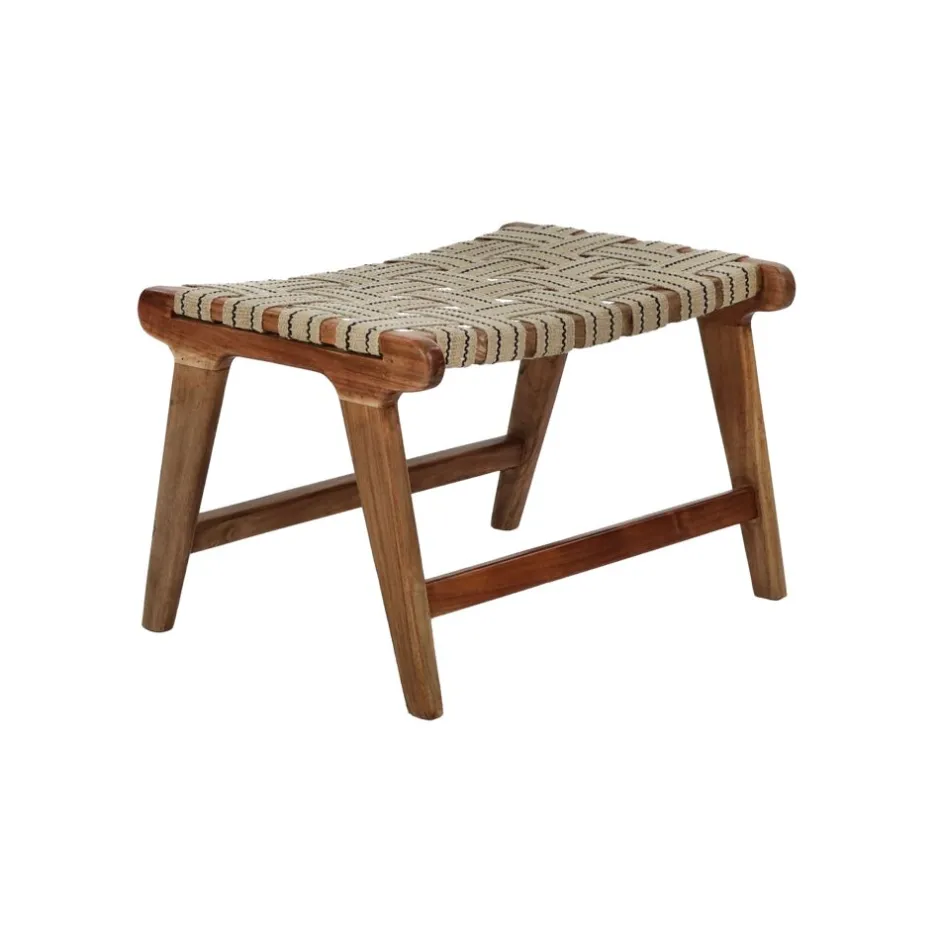 Pomax Tabourets-AOSTA - tabouret - bois d'acacia / coton - L 56 x W 41 x H x 36 - naturel