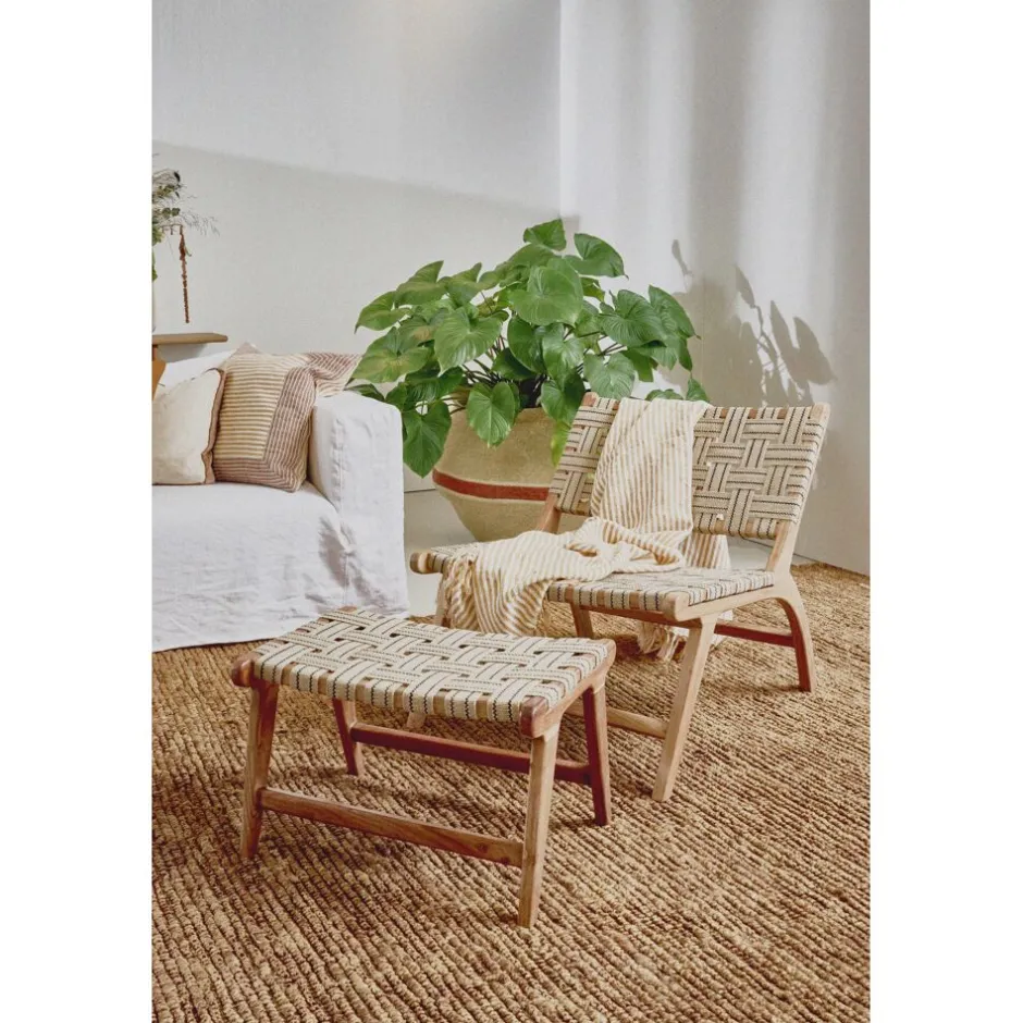 Pomax Tabourets-AOSTA - tabouret - bois d'acacia / coton - L 56 x W 41 x H x 36 - naturel