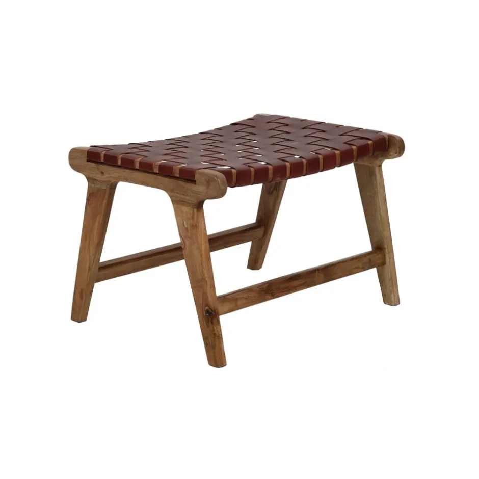Pomax Tabourets-AOSTA - tabouret - cuir de buffle / bois d'acacia - L 56 x W 41 x H 36 cm - cognac