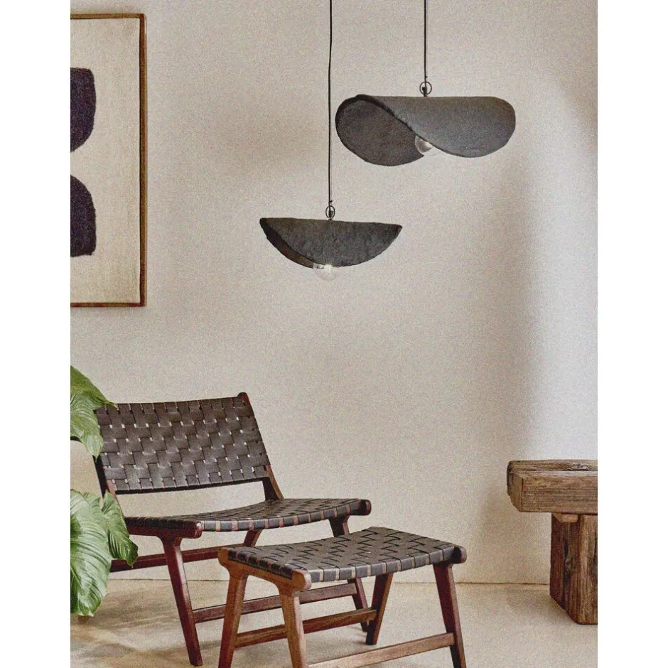 Pomax Tabourets-AOSTA - tabouret - cuir de buffle / bois d'acacia - L 56 x W 41 x H 36 cm - noir