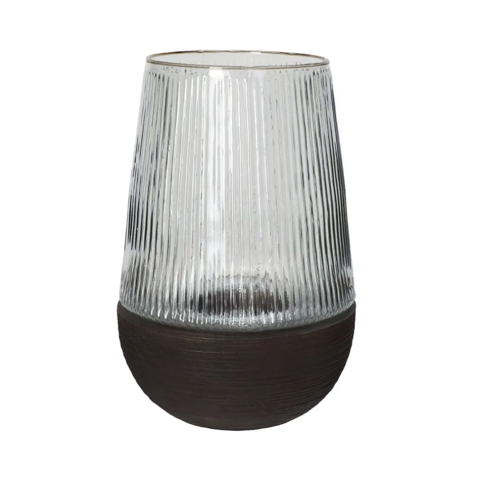 Pomax Photophores / T-lights-ARBRE - photophore/vase - bois de mangier / verre - DIA 22 x H 33 cm - brun foncé