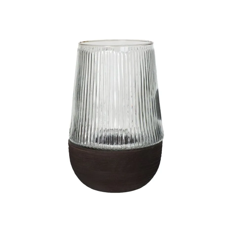 Pomax Photophores / T-lights-ARBRE - photophore/vase - bois de mangier / verre - DIA 18,5 x H 28,5 cm - brun foncé
