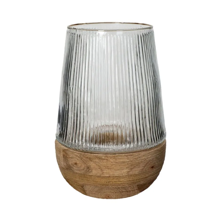 Pomax Photophores / T-lights-ARBRE - photophore/vase - bois de mangier / verre - DIA 22 x H 33 cm - naturel