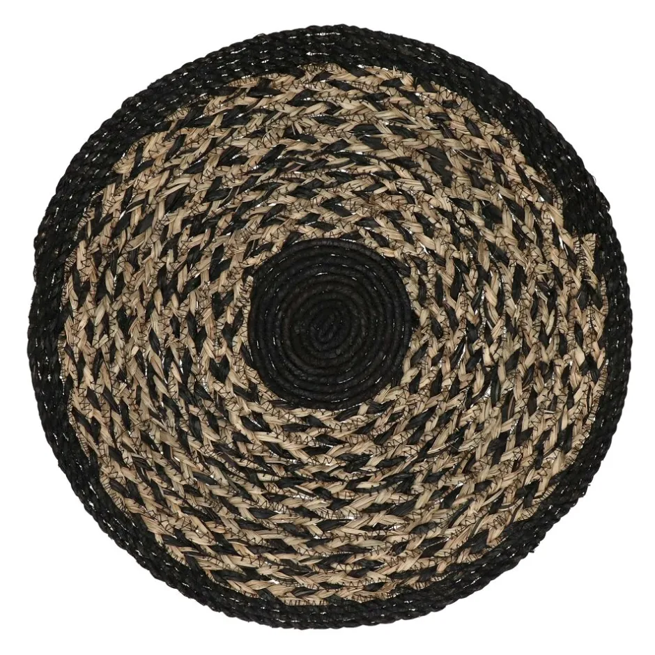 Pomax Linge De Table-ARNO - set de table - jacinthe d'eau / jonc de mer - DIA 38 cm - naturel/noir