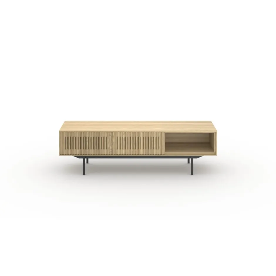 Pomax Armoires-ATLANTA - meuble tv - mdf / placage de bois / métal - L 150 x W 40 x H 45 cm - naturel