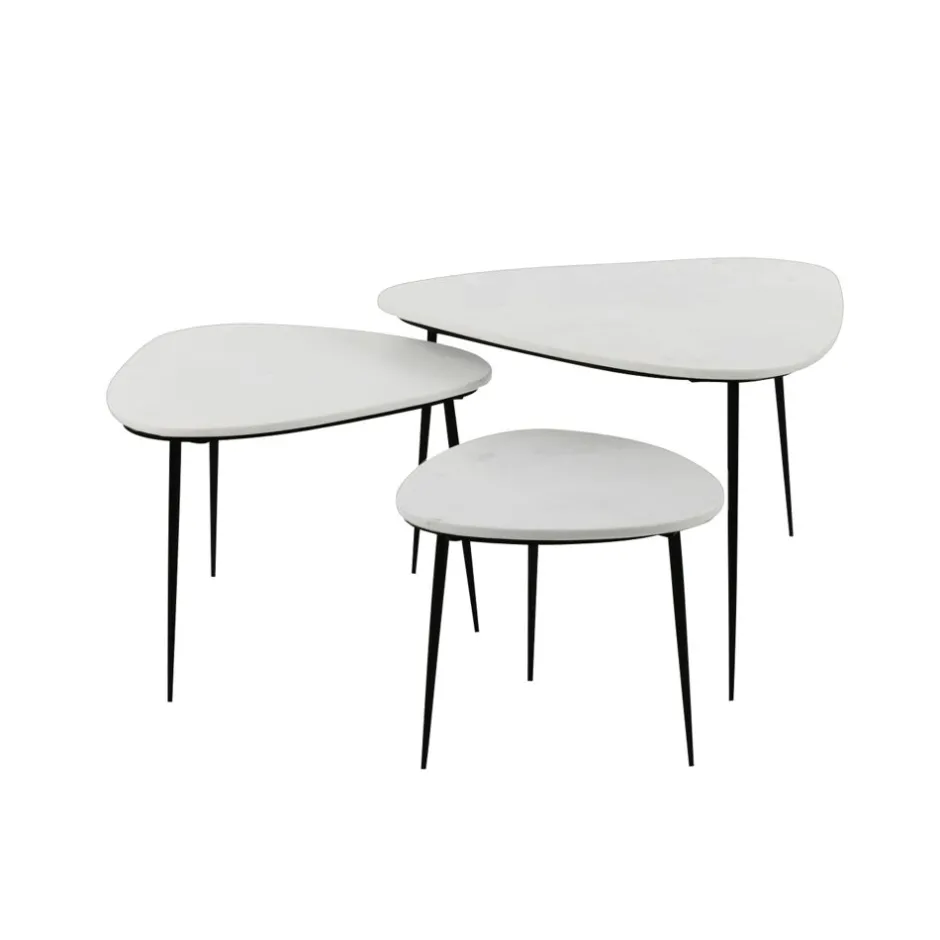 Pomax Tables Basses | Tables-AXIO - set/3 tables d'appoint - marbre - L 40/54/74 x W 40/52/68 x H 36/41/45 cm - blanc