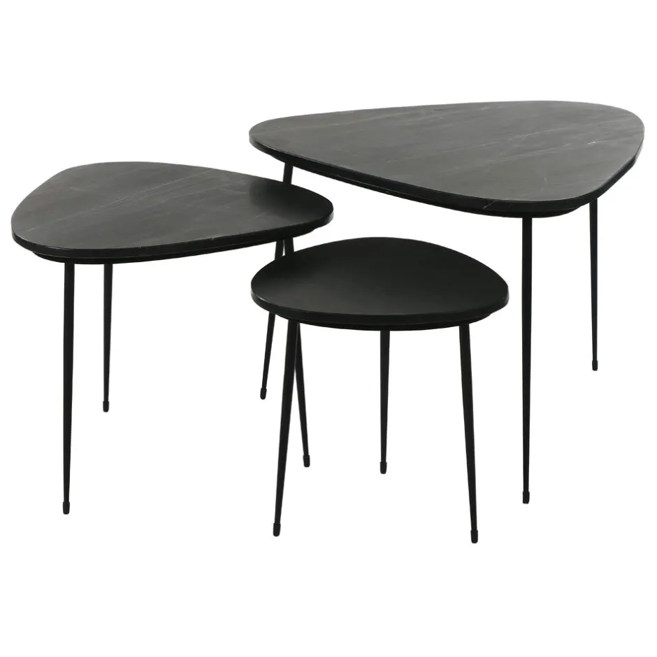 Pomax Tables Basses | Tables-AXIO - set/3 tables d'appoint - marbre - L 40/54/74 x W 40/52/68 x H 36/41/45 cm - noir