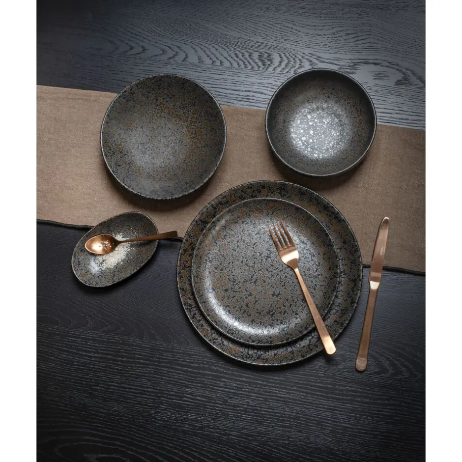 Pomax Vaisselle-BASALT - assiette ovale - grès - L 14,2 x W 9,1 x H 2,3 cm - noir