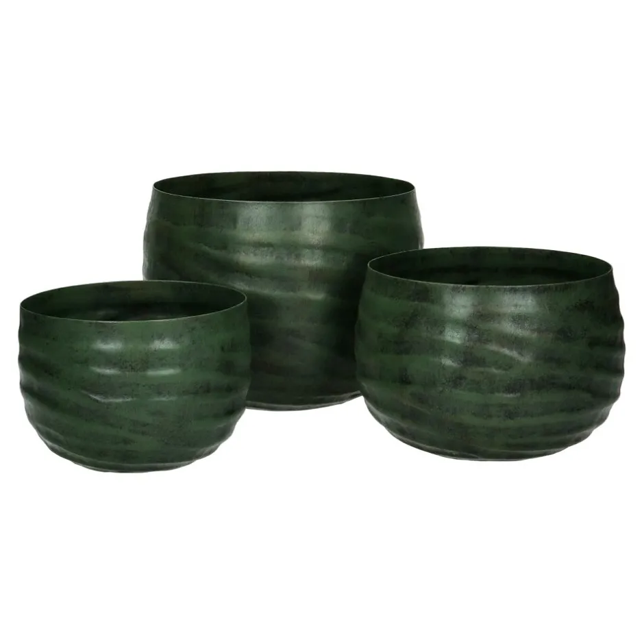 Pomax Cache-pots-BLOSSOM - set/3 pots à fleurs - métal - DIA 15/17/22 x H 11/13/17 cm - vert