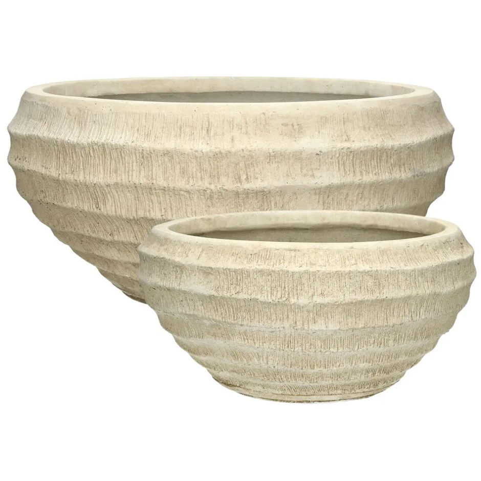 Pomax Cache-pots-BODA - set/2 pots à fleurs - fibre d'argile - DIA 36/45 x H 18/21 cm - naturel
