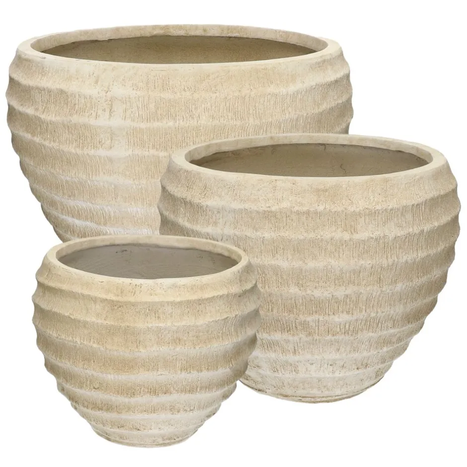 Pomax Cache-pots-BODA - set/3 pots à fleurs - fibre d'argile - DIA 32/41/55 x H 26/33/43 cm - naturel