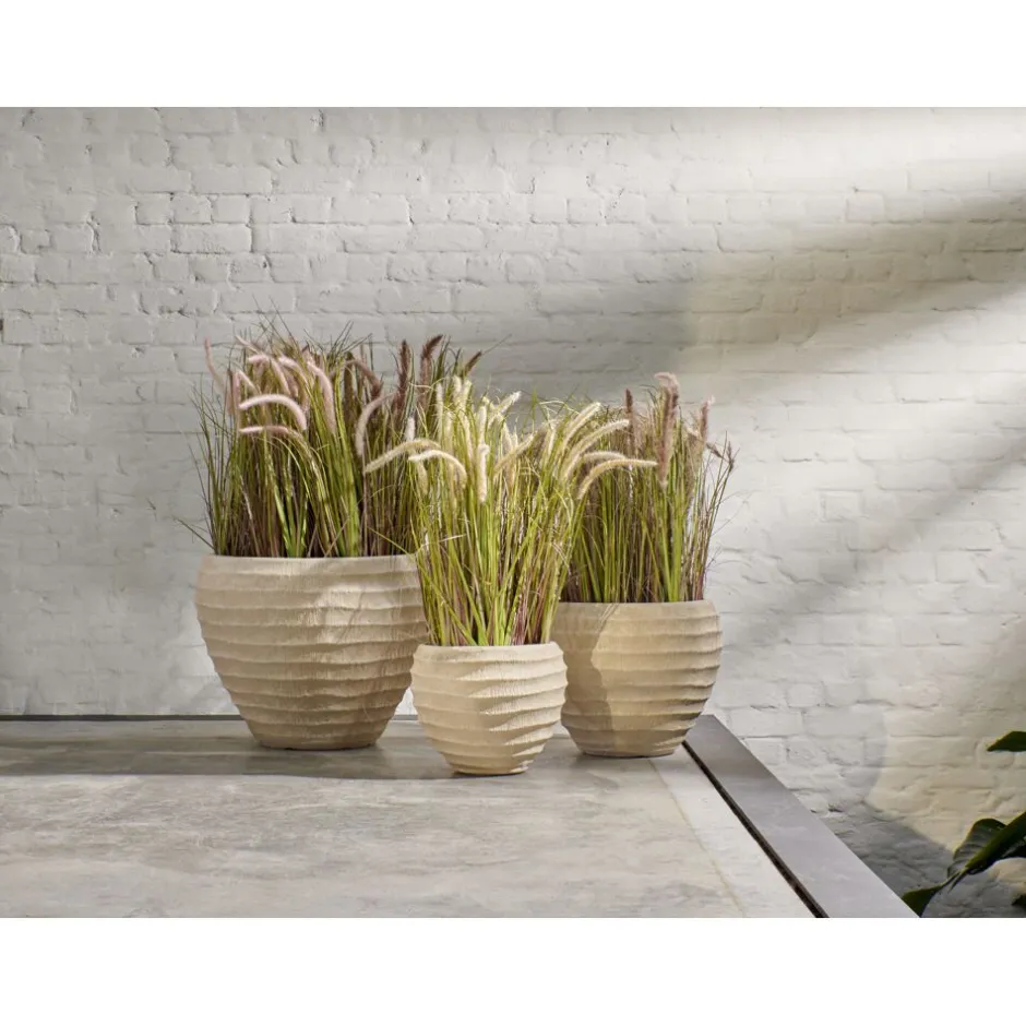 Pomax Cache-pots-BODA - set/3 pots à fleurs - fibre d'argile - DIA 32/41/55 x H 26/33/43 cm - naturel