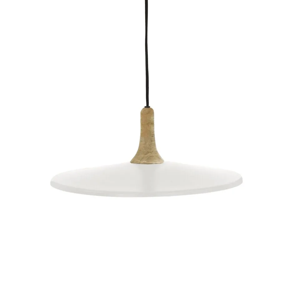 Pomax Suspensions-BRAMPTON - lampe suspendue - métal / bois de manguier - DIA 40 x H 13 cm - blanc