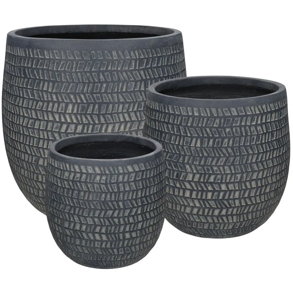 Pomax Cache-pots-BRIMSE - set/3 pots à fleurs - fibre d'argile - DIA 27/35/45 x H 26/34/45 cm - gris foncé