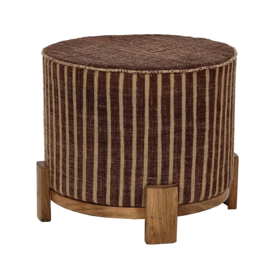 Pomax Poufs-BRINDISI - pouf - bois d'acacia / jute - DIA 52 x H 42 cm - aubergine