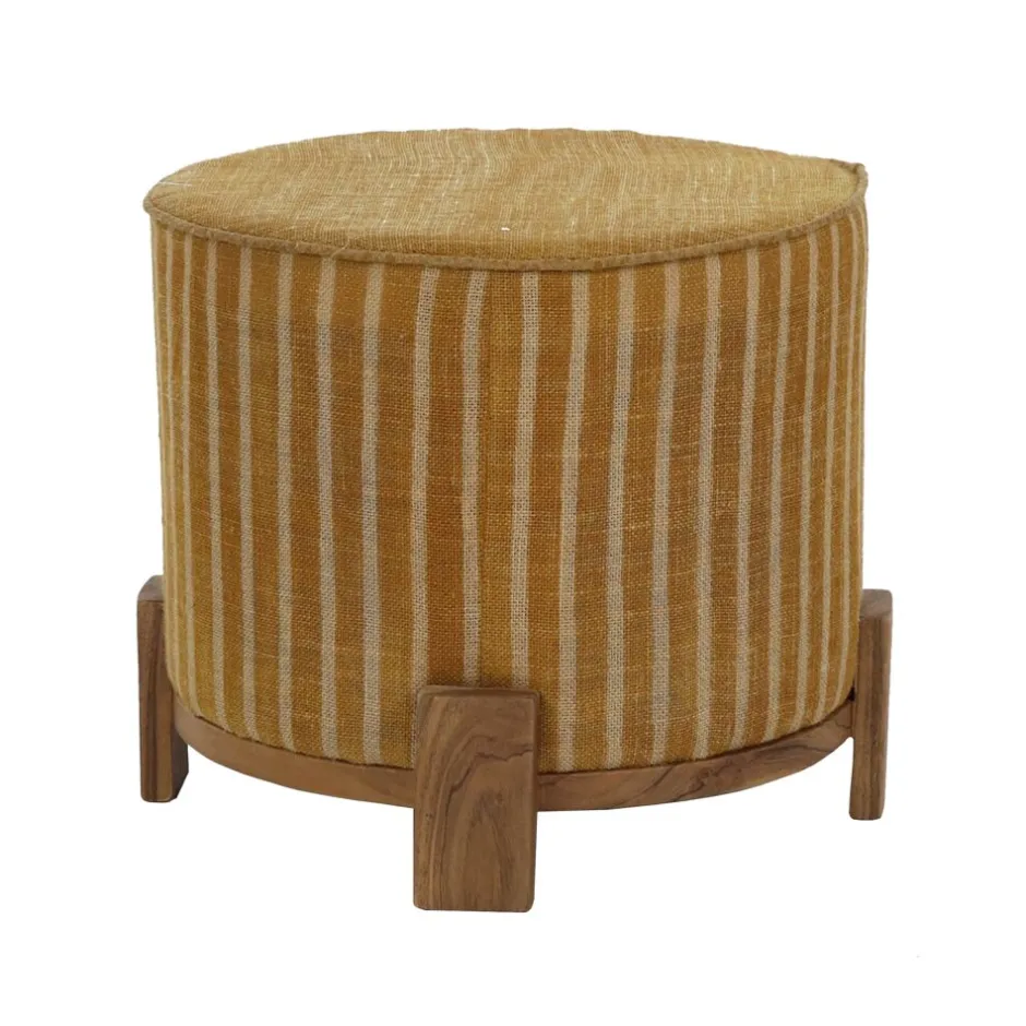 Pomax Poufs-BRINDISI - pouf - bois d'acacia / jute - DIA 52 x H 42 cm - ocre