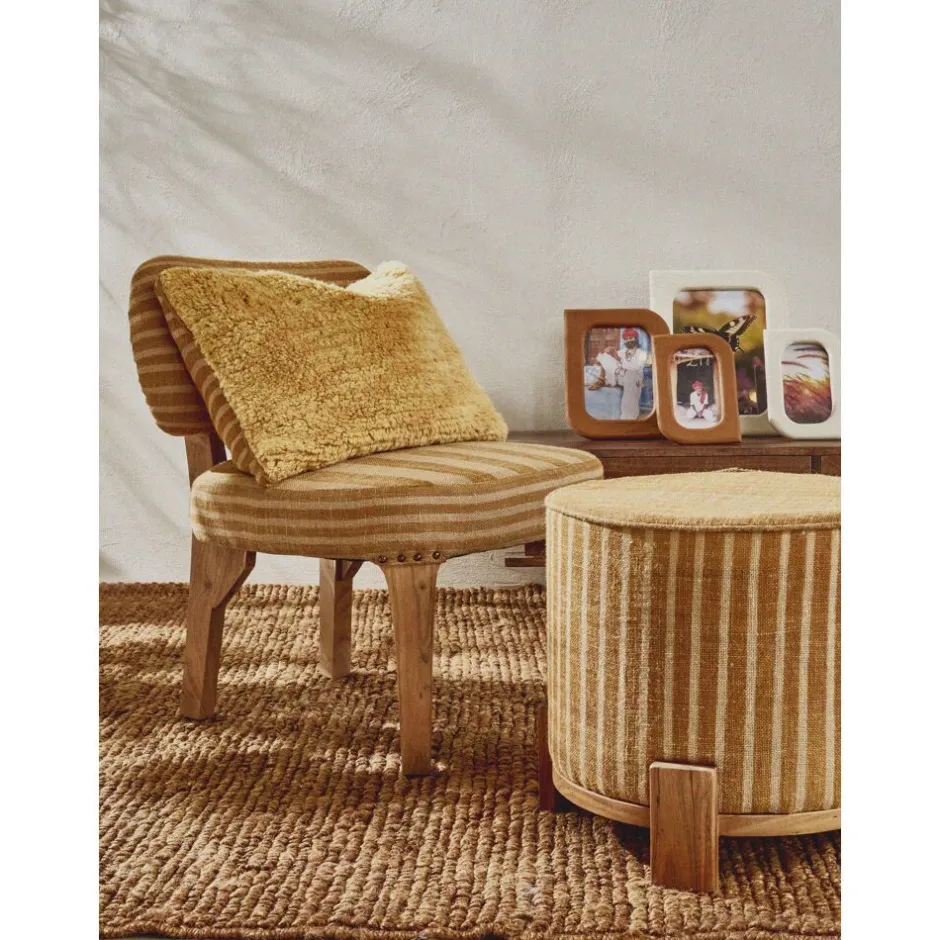 Pomax Poufs-BRINDISI - pouf - bois d'acacia / jute - DIA 52 x H 42 cm - ocre