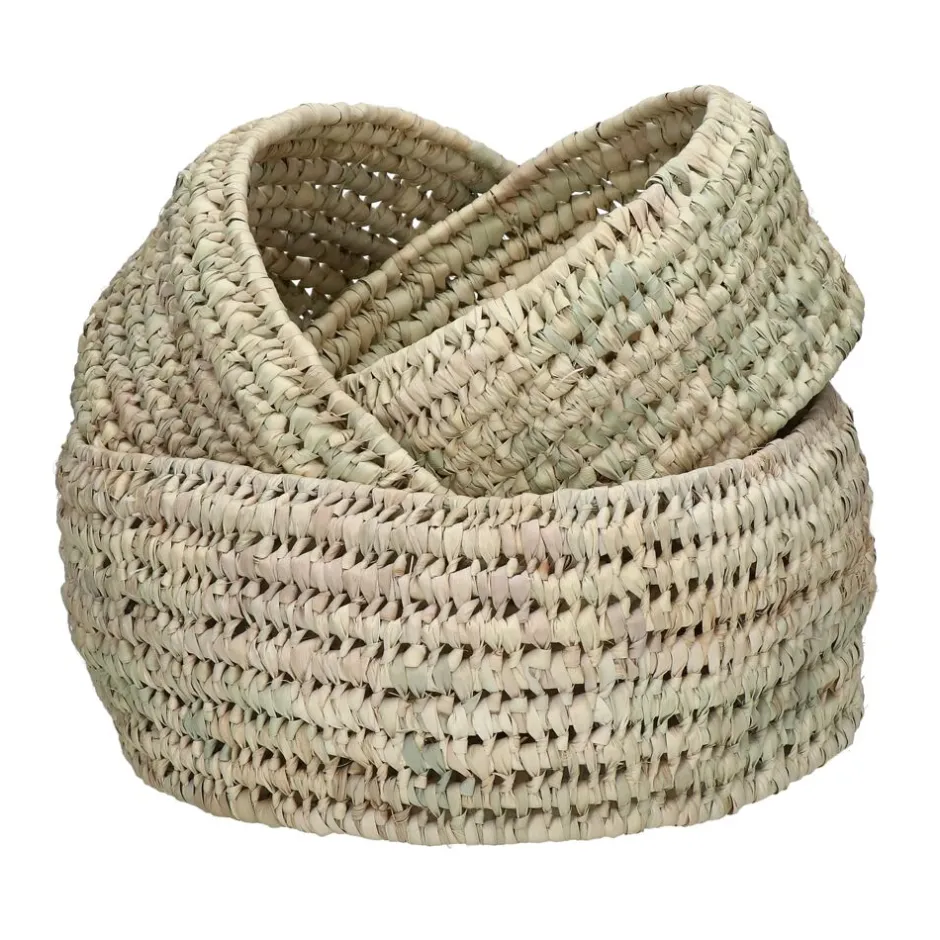 Pomax Bols & Paniers-CAMPO - set/3 paniers - palmier / canne - DIA 20/25/32 x H 13 cm - naturel