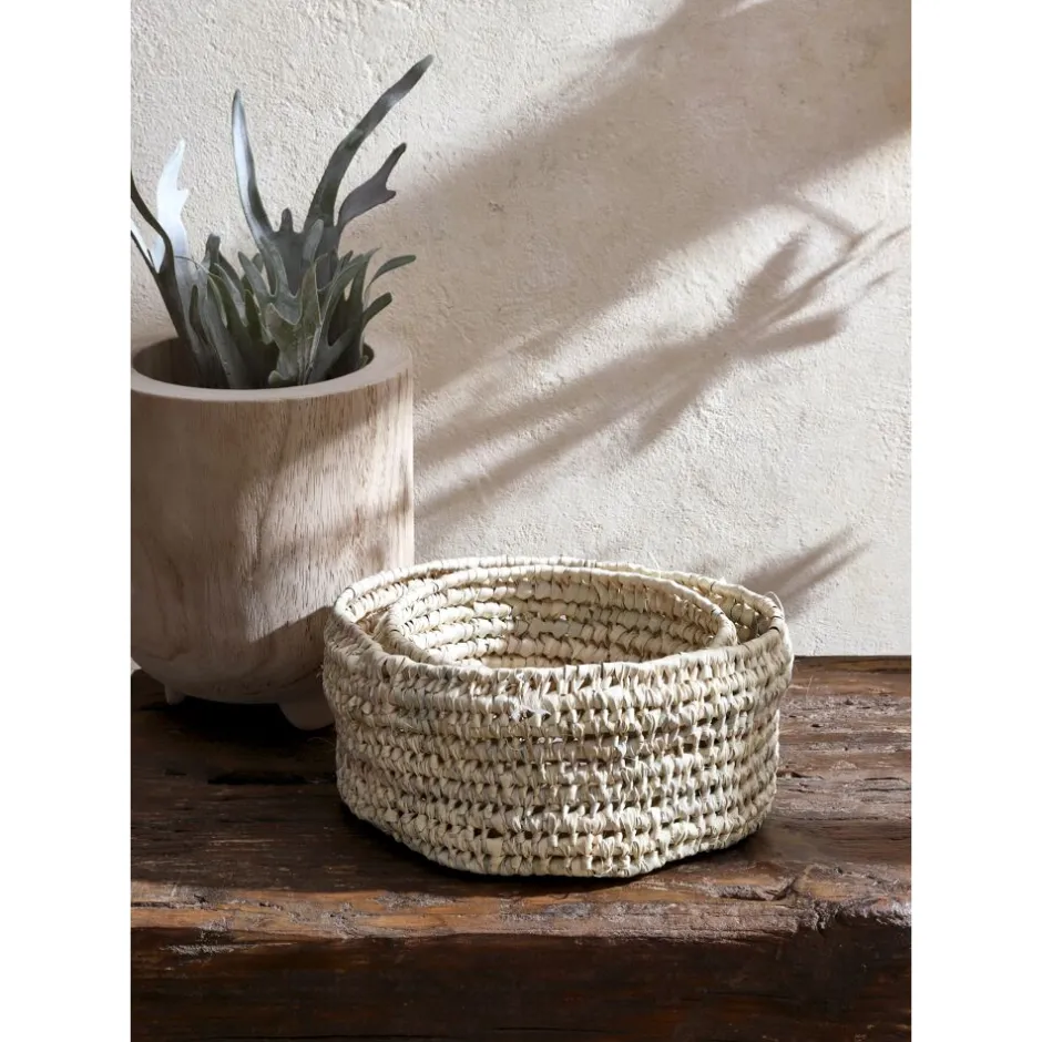 Pomax Bols & Paniers-CAMPO - set/3 paniers - palmier / canne - DIA 20/25/32 x H 13 cm - naturel