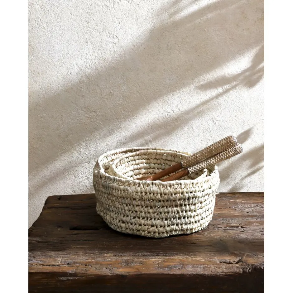 Pomax Bols & Paniers-CAMPO - set/3 paniers - palmier / canne - DIA 20/25/32 x H 13 cm - naturel