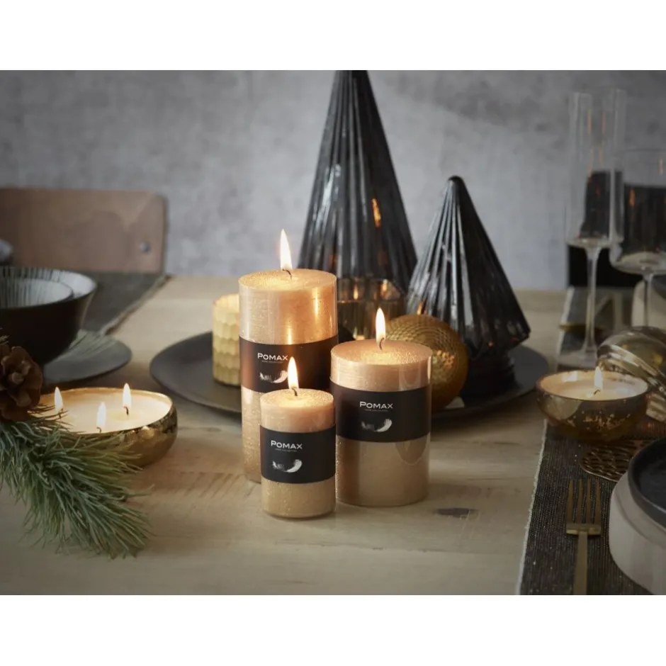 Pomax Bougies-CANDLE - bougie - cire de paraffine - DIA 7 x H 14 cm - champagne