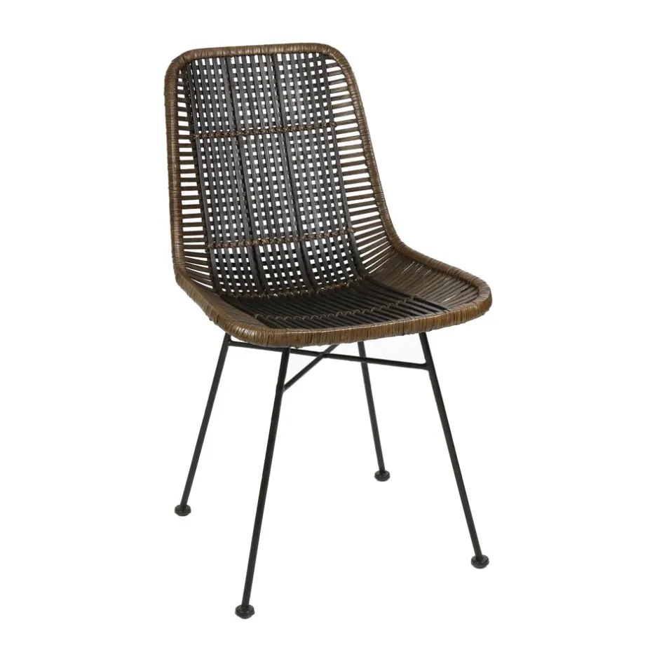 Pomax Chaises-CAPPUCCINO - chaise - rotin / métal - L 43 x W 52 x H 82 cm - brun foncé