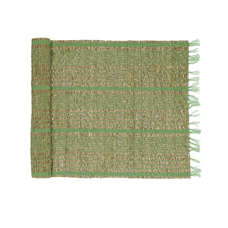 Pomax Linge De Table-CARCASSONNE - chemin de table - jonc de mer / coton - L 140 x W 40 cm - vert