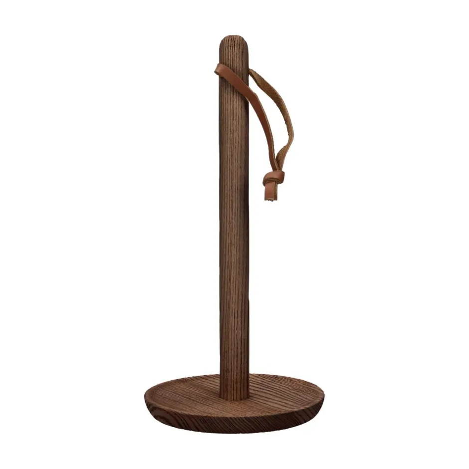 Pomax Accessoires-CAROLINA - porte-rouleau - bois de mangier / cuir - DIA 15 x H 31,5 cm - noyer