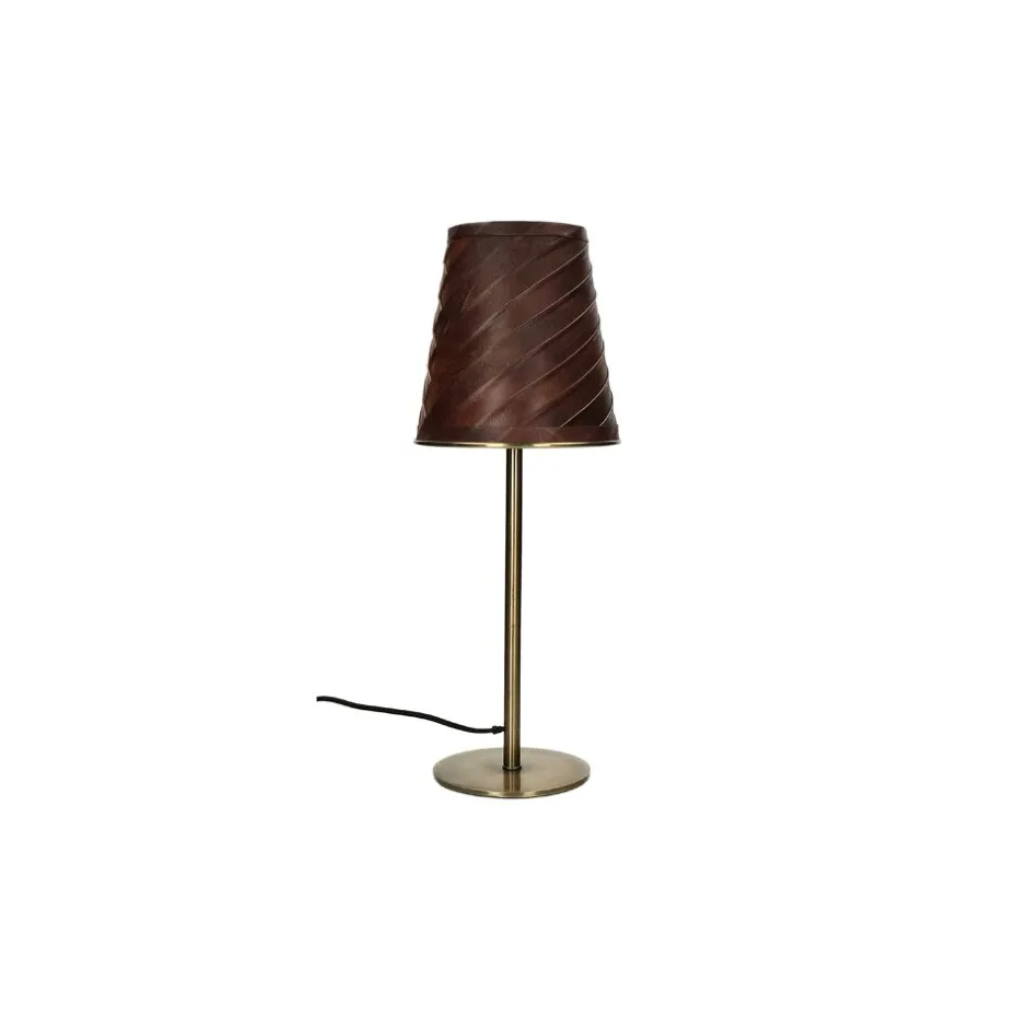 Pomax Lampes De Table-CINETTE - lampe de table - métal / cuir - DIA 19 x H 51 cm - chocolat