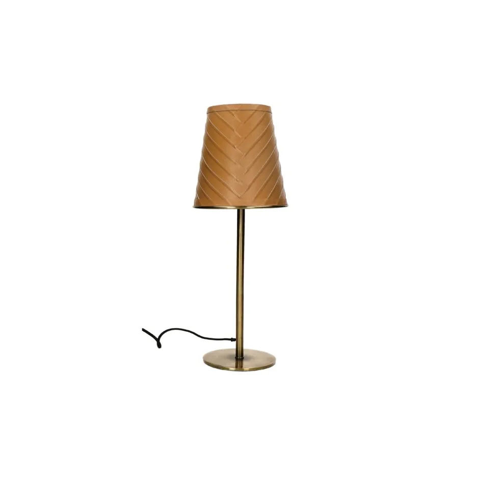 Pomax Lampes De Table-CINETTE - lampe de table - métal / cuir - DIA 19 x H 51 cm - latté